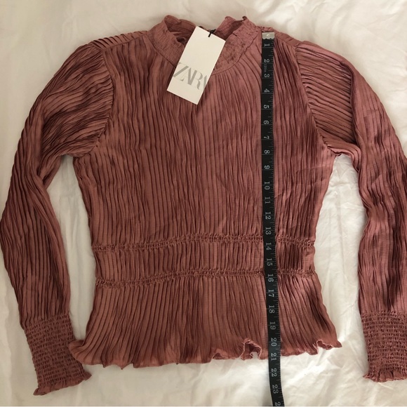 Zara Pleated High Neck Long Sleeve Blouse Size Small **New with Tag** - Picture 5 of 10
